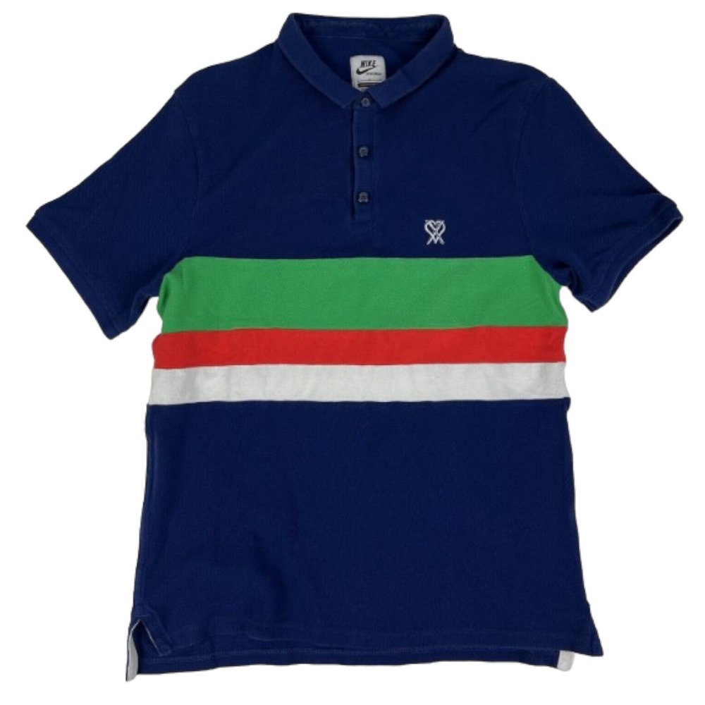 NIKE Sportswear Blue w/ Green Red White Colorblock S/S Cotton Polo Mens Large L‎